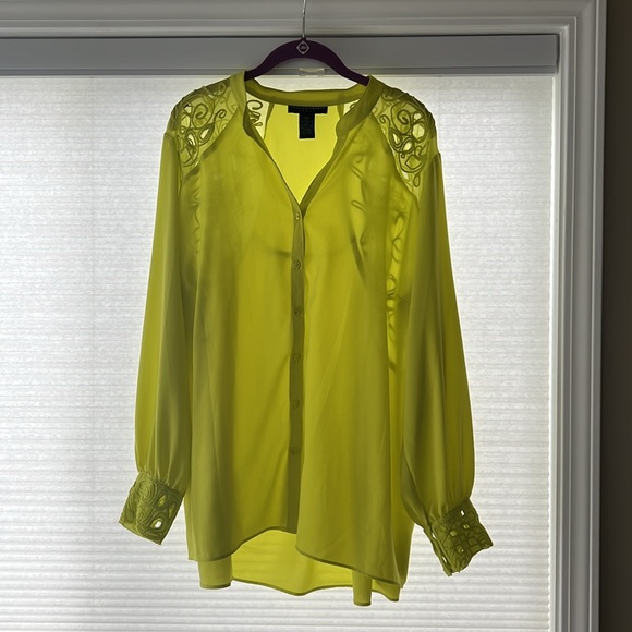 Gorgeous Grace Elements Sheer Lime Green Blouse - Picture 2 of 6